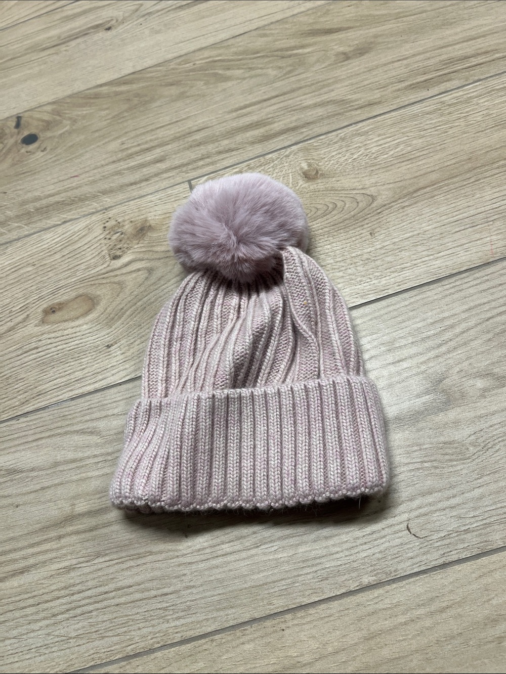 Ribbed Knit Pom-Pom Beanie - Blush Pink